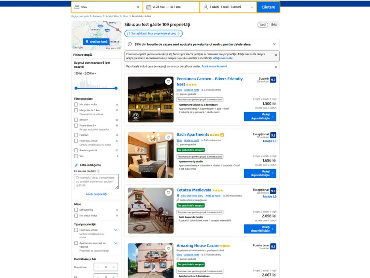 Cazare 1 Decembrie 2025 Sibiu - Foto: captură Booking.com