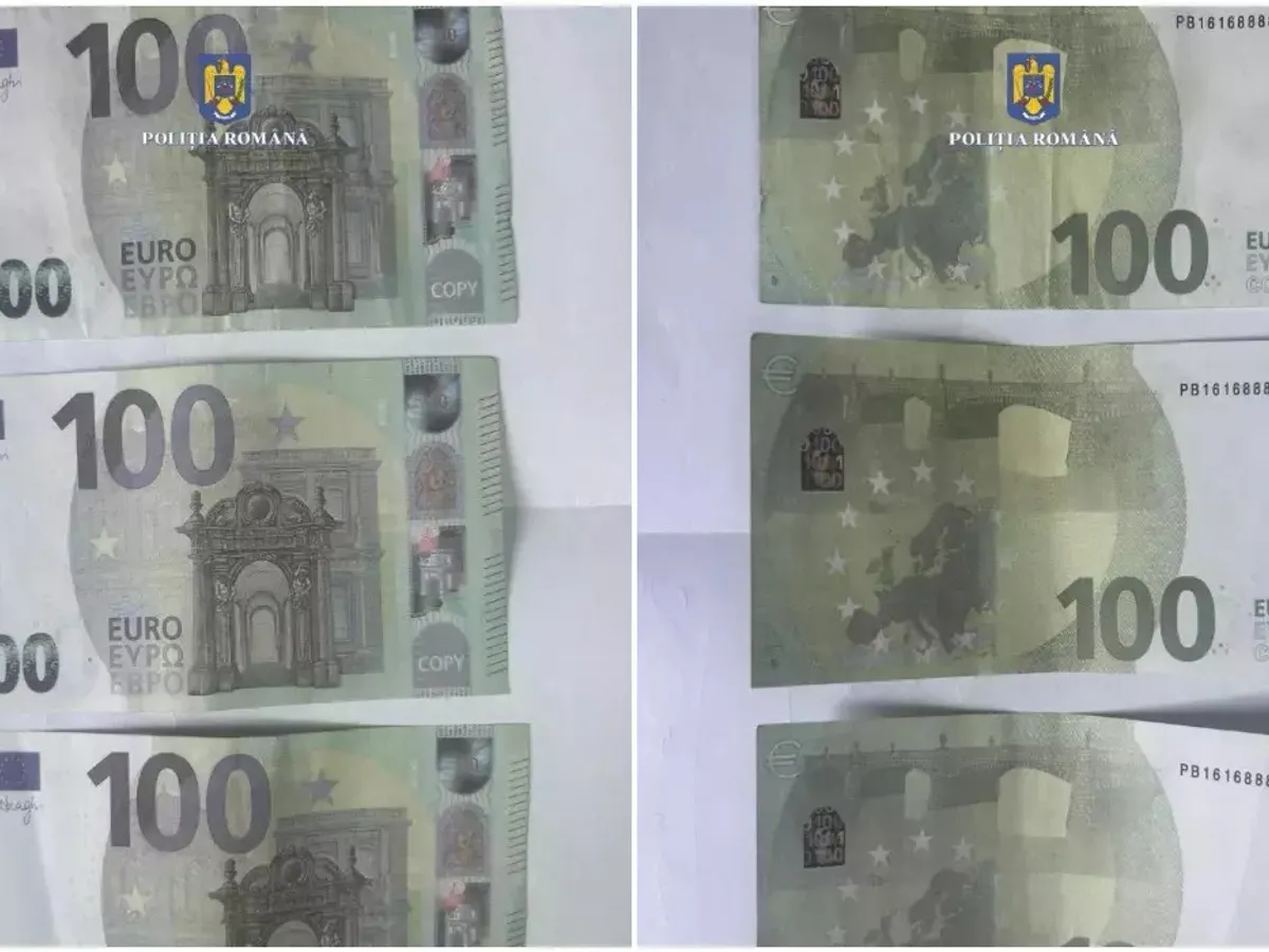 Un adolescent de 15 ani prins că distribuia bancnote de 100 de euro false. Ce pedeapsă riscă? - Foto: Politia Romana