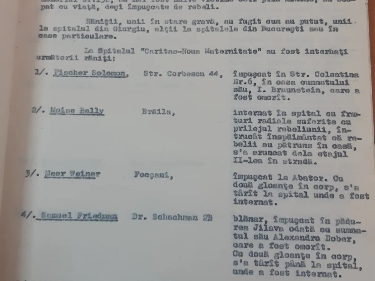Memoriul înaintat de Federația Uniunilor de Comunități Evreiești. Sursa: CSIER, Fond Teroarea legionară. Măsuri și acțiuni antievreiești în București, dosar III 943, fila 105 (4)