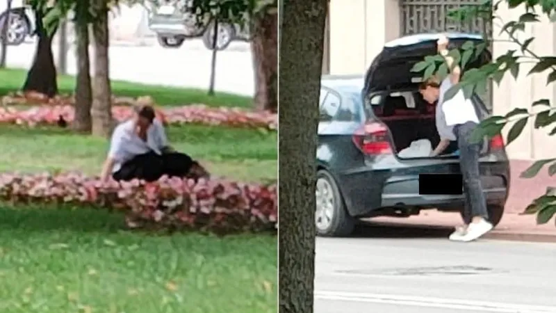Tânără care fura flori din parc - Foto: Facebook/Poliția Locală Craiova