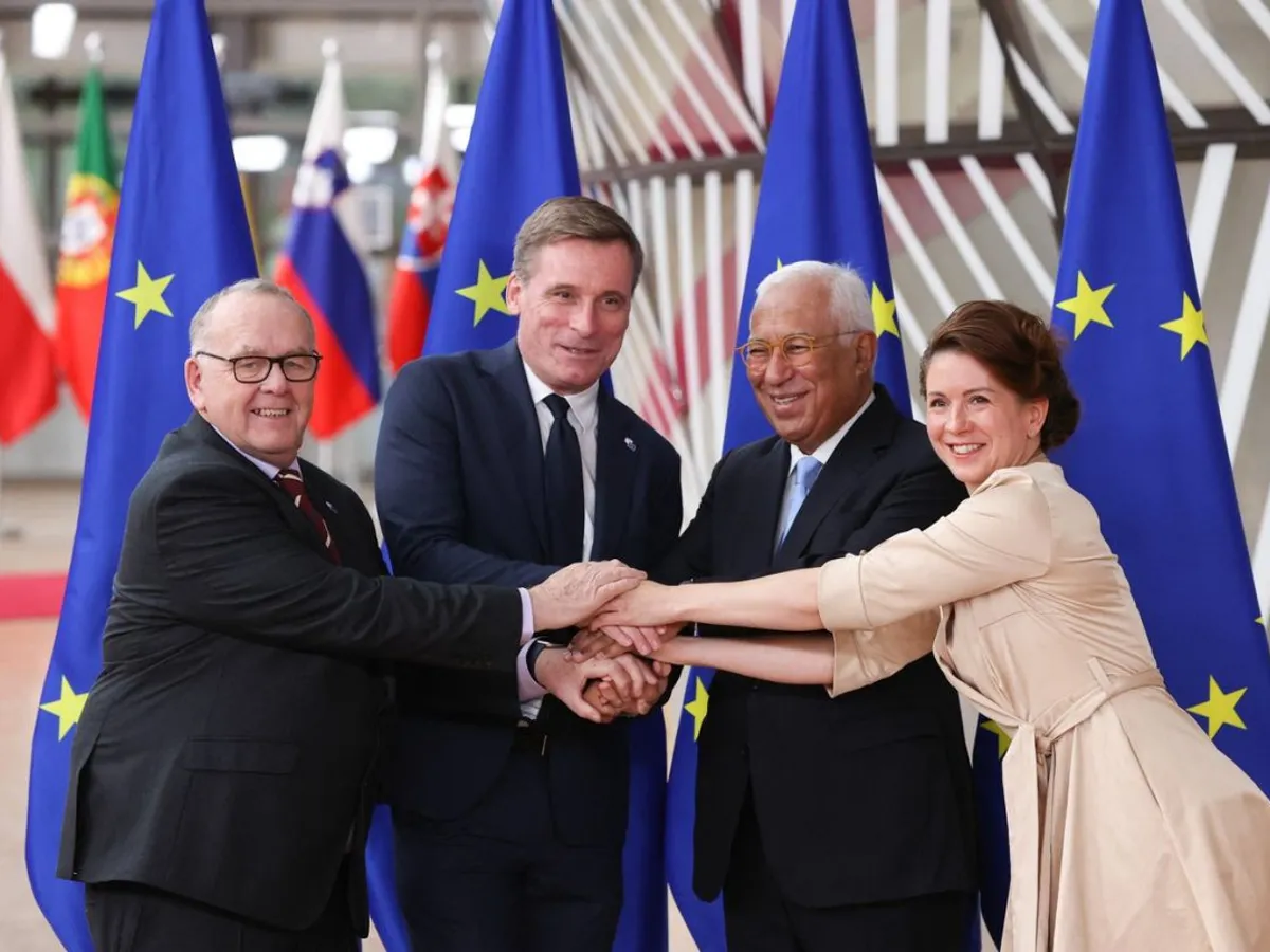 Preşedintele Consiliului Europepan, Antonio Costa, îşi uneşte forţele cu preşedinţii CESE, Séamus Boland, Oliver Ropke şi Kata Tutto - Foto: Profimedia Images