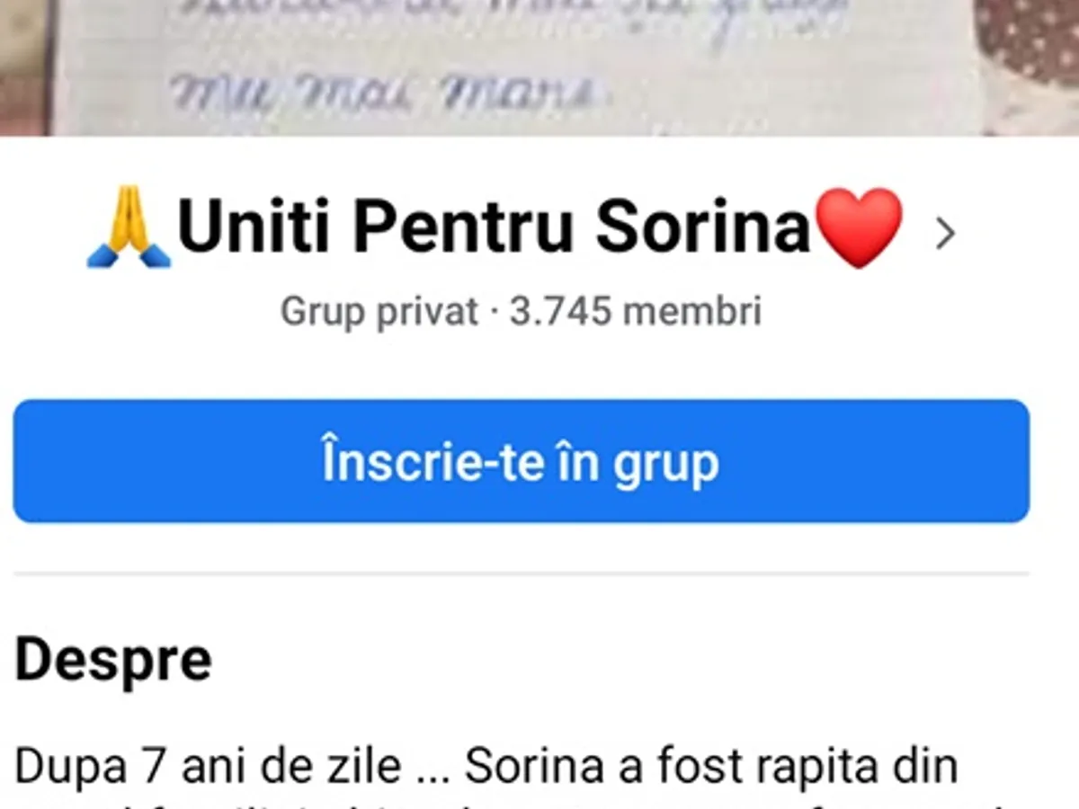 Unul dintre grupurile în care sunt promovate aceleași teorii ale conspirației în cazul Sorinei.
