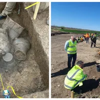 FOTO Artefacte vechi de 7.000 de ani au ieșit la iveală pe Autostrada A0. Ce s-a descoperit? - Foto: Colaj/ Facebook