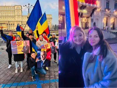 Petronel Corduneanu și Alina Filip ( centru) au venit să protesteze pentru Călin Georgescu și în București. La Iași, Alina Filip s-a pozat cu fiica lui Corneliu Vadim Tudor Foto: Facebook