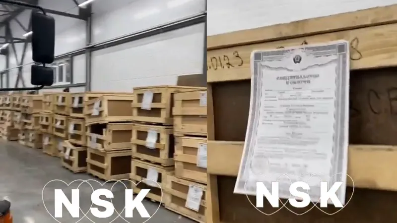 Zeci de sicrie ale luptătorilor Wagner, descoperite într-un depozit din regiunea Novosibirsk - FOTO: Twitter/ @NOELreports