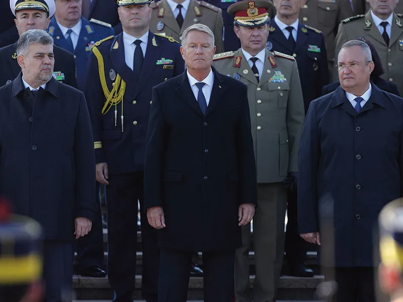 Marcel Ciolacu, Klaus Iohannis și Nicolae Ciucă, la Ziua Armatei, 25 octombrie 2024 - Foto: INQUAM PHOTOS/ Octav Ganea