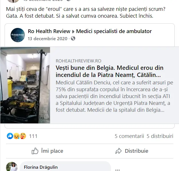 Postarea medicului Flavia Groșan Foto: Facebook