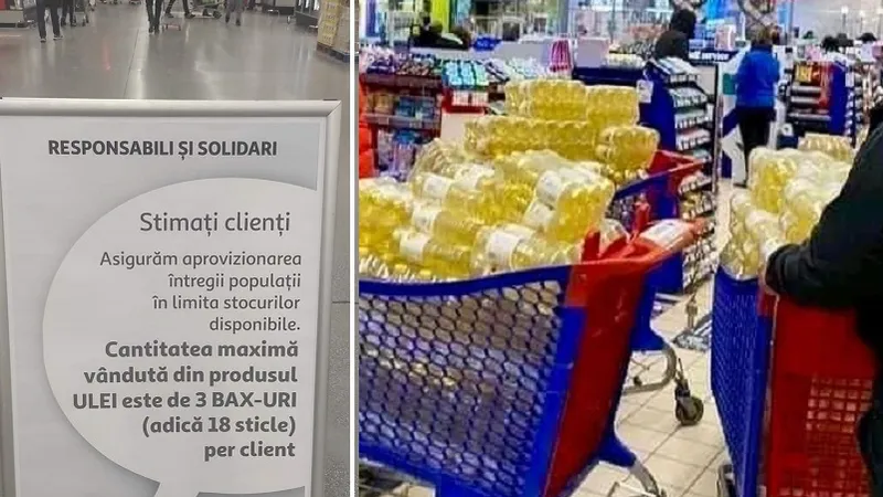 Românii au cumpărat catități industriale de ulei în weekend, astfel încât unele magazine au impus o limită Foto: Facebook/ Avram Florea/Alin Tomoiagă