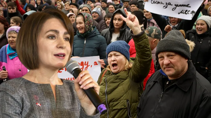 Proteste anti-românești declanșate de prorușii din Moldova în timpul viziei Maiei Sandu în Găzăuzia - Foto: Profimedia images