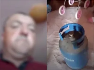 Bărbatul care și-a sechestrat copilul are în sufragerie butelia pregătită Foto: capturi video