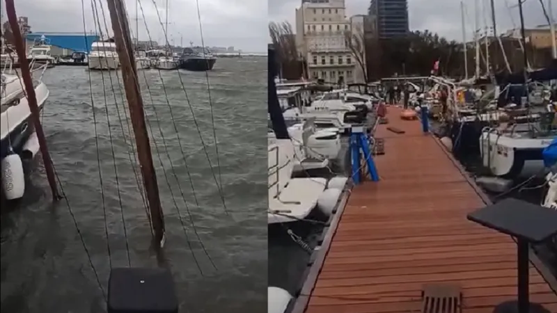 Vântul face ravagii în România. Velier scufundat în portul Tomis. Avertizări Ro-Alert Foto: Facebook/ Omul cu Branhii