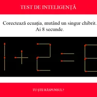 TEST DE INTELIGENȚĂ Corectează ecuația 1+2=8, mutând un singur chibrit. Ai doar 8 secunde să rezolvi - Foto: Colaj Newsweek / braineaser.com