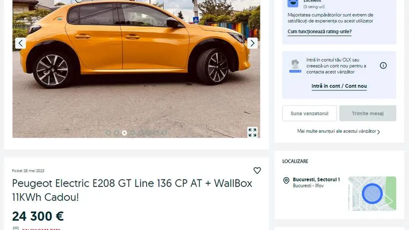 Un român își vinde mașina electrică după un an și 20.000 km parcurși - Foto: captură ecran/olx.ro
