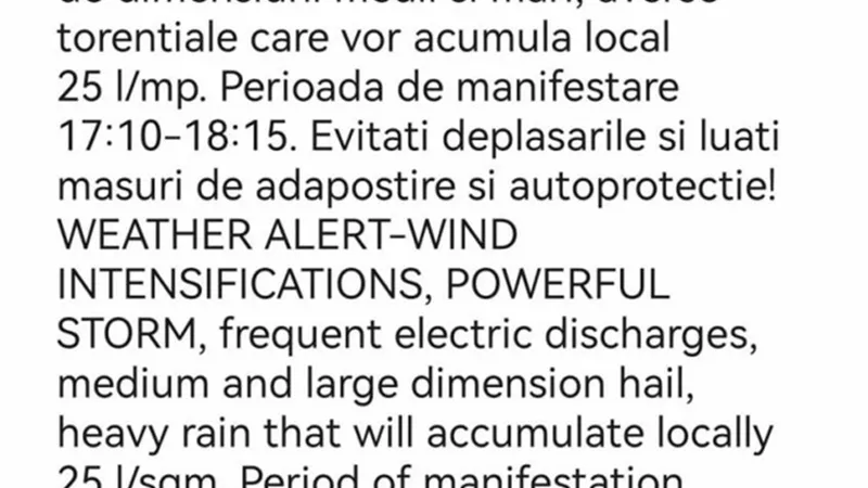 RO-ALERT în București: averse, ploi torențiale și intensificări ale vântului. Ce se întâmplă acum -Foto: RO-ALERT(imagine cu rol ilustrativ)