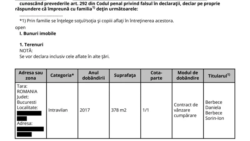 Declaratie de avere Sorin Berbece