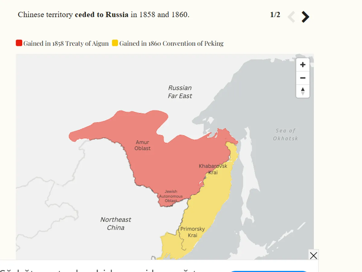 Harta teritoriilor luate de Rusia de la China - Foto: Newsweek
