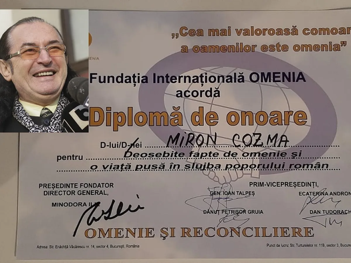 Miron Cozma, premiat pentru „o viață în slujba poporului român" de Andronescu, Tudorache și Talpeș Foto: NWR/INQUAM Photos
