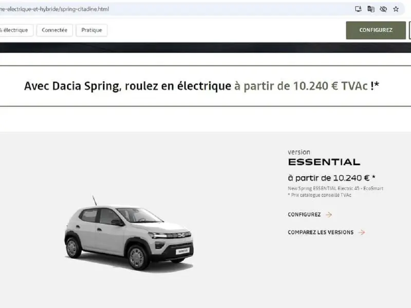 Românii, mai „bogați”? Dacia Spring: 10.240 € - Luxemburg, 10.590 € - Belgia, 16.900 € - România - Foto: captură ecran