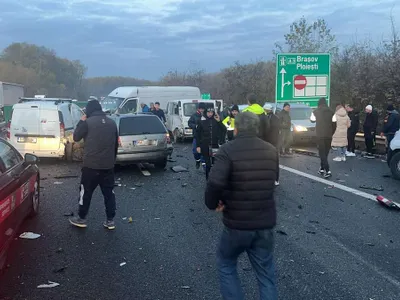 Carambol uriaș, cu 12 mașini, pe Autostrada A3. Unii șoferi aveau cauciucuri de vară - Foto: Facebook/Info Trafic București Ilfov