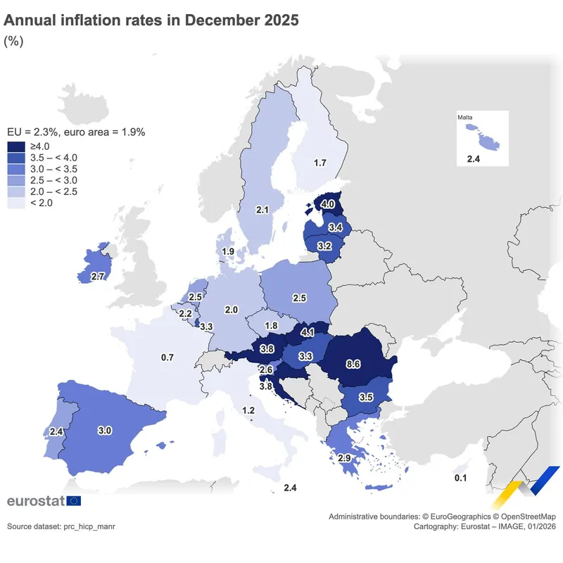 Inflația &icirc;n UE la nivelul lunii decembrie 2025 - Foto: Eurostat