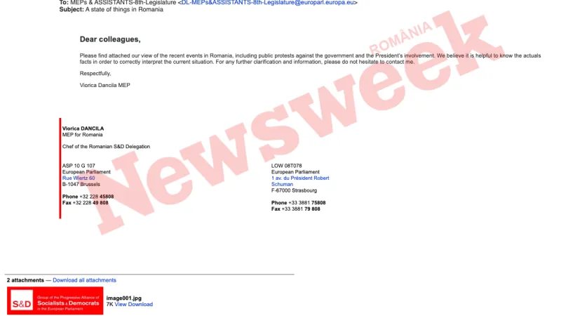 Emailul trimis de Viorica Dăncilă