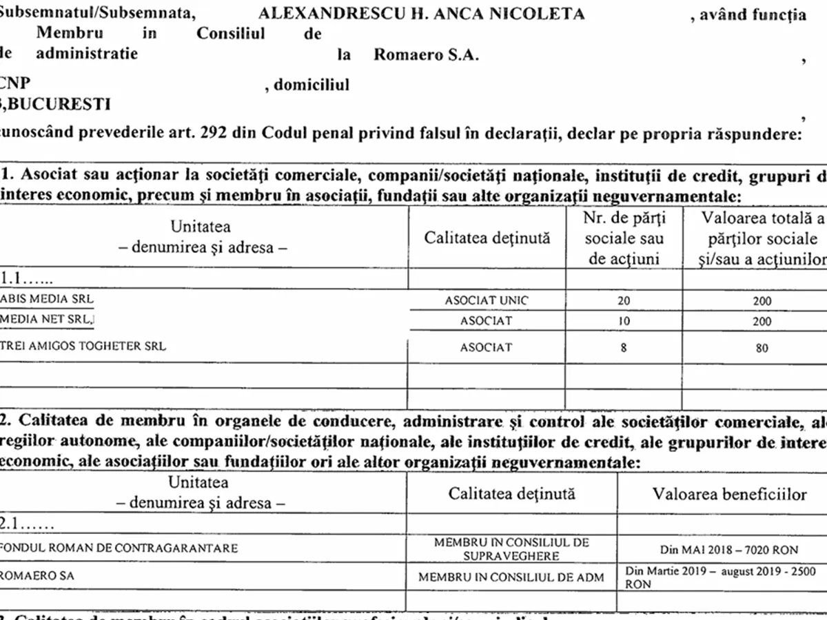 Anca Alexandrescu, declarație interese - Foto: ANI
