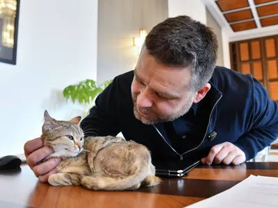 Ciprian Ciucu și pisica Cathy - Foto Primăria Capitalei