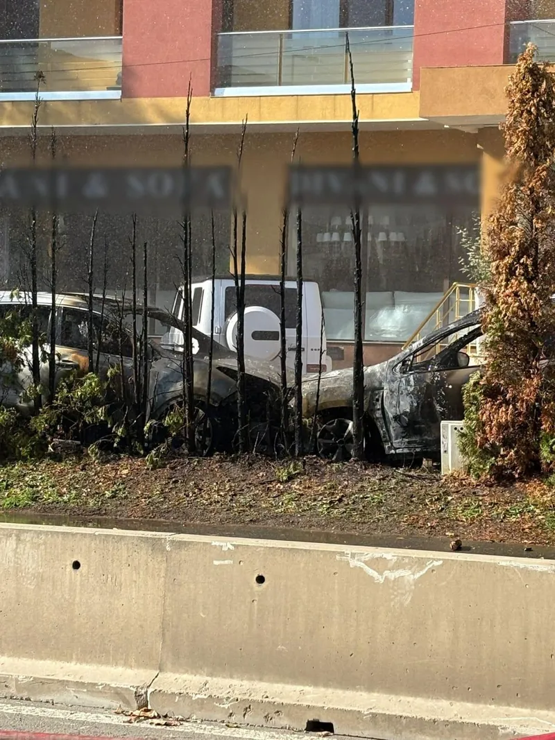 Mașini arse în parcare - Foto: ISU