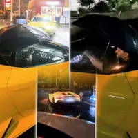 Cum și-a bătut joc manelistul Tzancă Uraganu de Lamborghini-ul de 300.000 € cu umbrela - Foto: spynews.ro