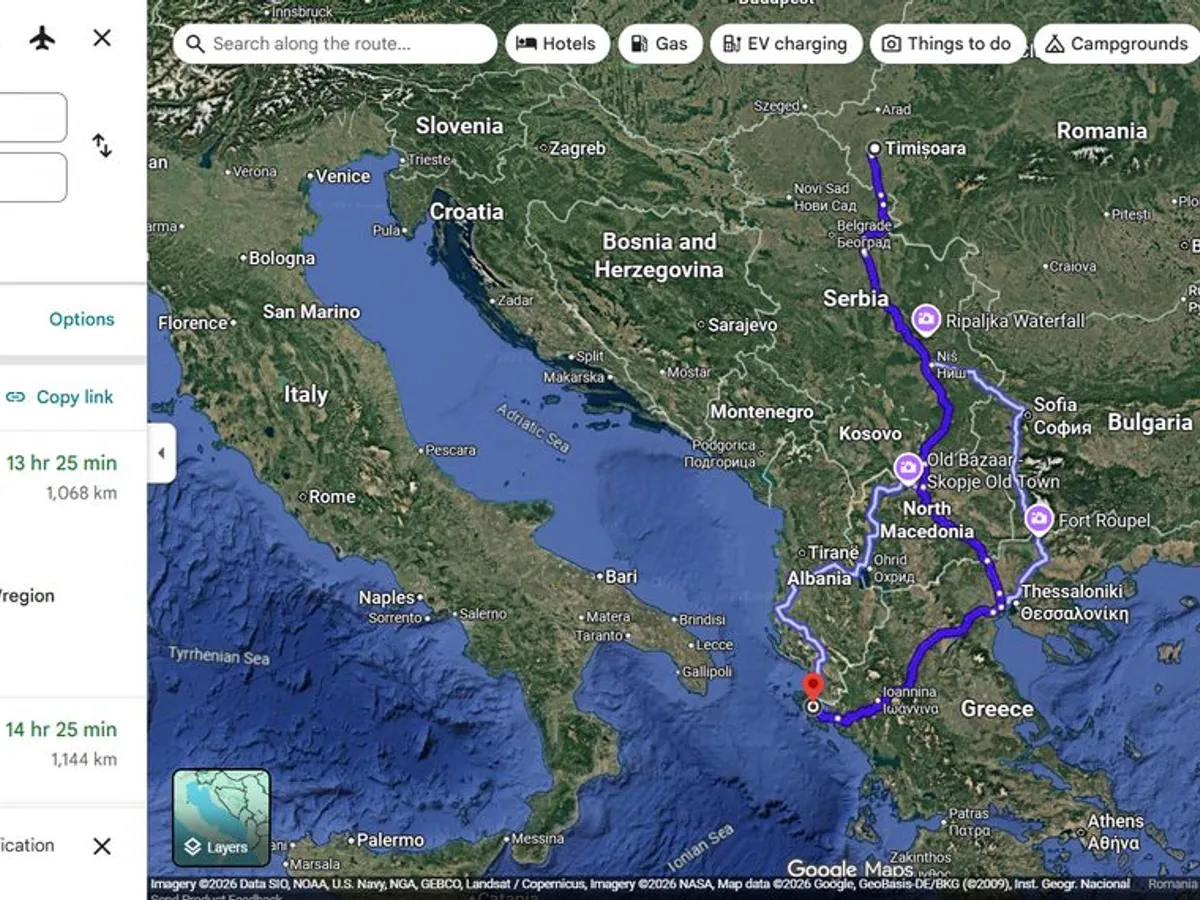 Drum Timișoara - Corfu - Foto: Google Maps