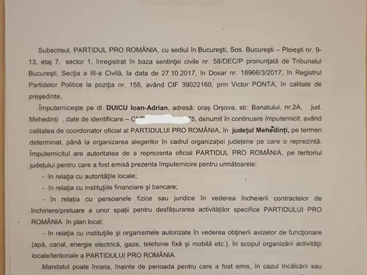 Împuternicire Adrian Duicu