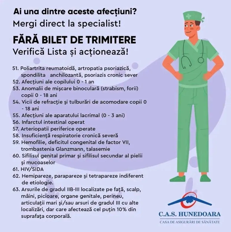 Boli pentru care nu ai nevoie de bilet de trimitere - Foto: Casa de Sănătate
