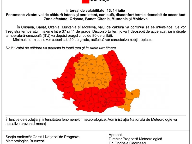 COD ROȘU de caniculă, în România! Temperaturile urcă până la 41 de grade Celsius la umbră - Foto: captură ecran