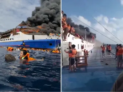 Feribotul a luat foc - Foto: captura X