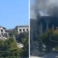 Sediu Flotei rusești a Mării Negre din Crimeea, distrus de ucraineni după un atac cu rachete - Foto: Twitter/ Captura foto