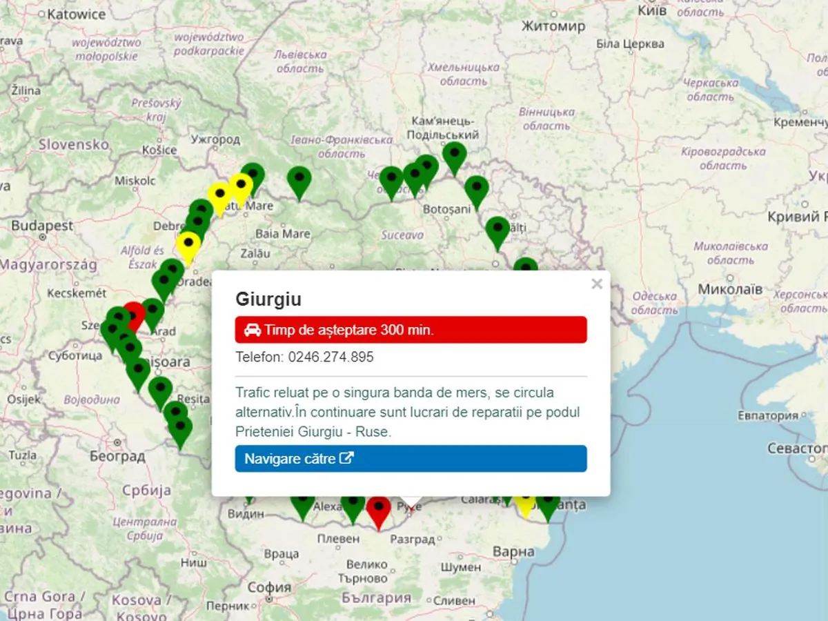 Traficul în Vama Giurgiu, blocat de un accident. Timpul de așteptare e de 5 ore - Foto: captură ecran