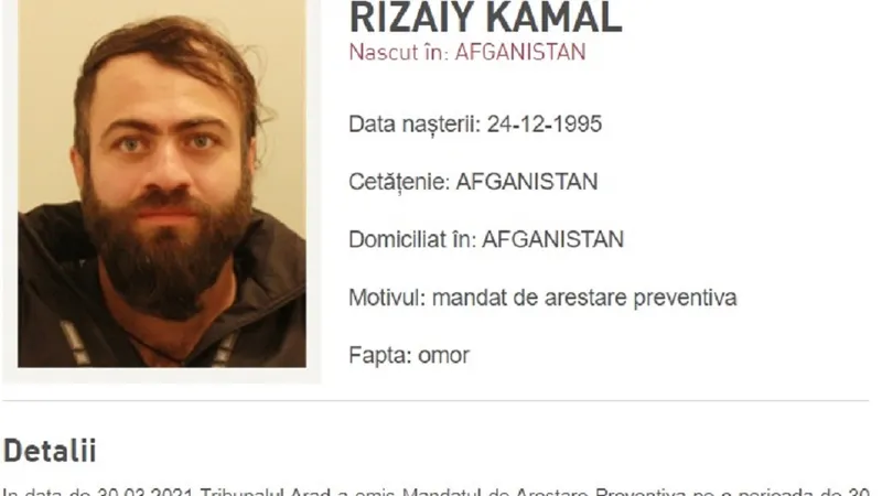 Rizaiy Kamal, afganul dat în urmărire pentru omor Foto: Poliția Română