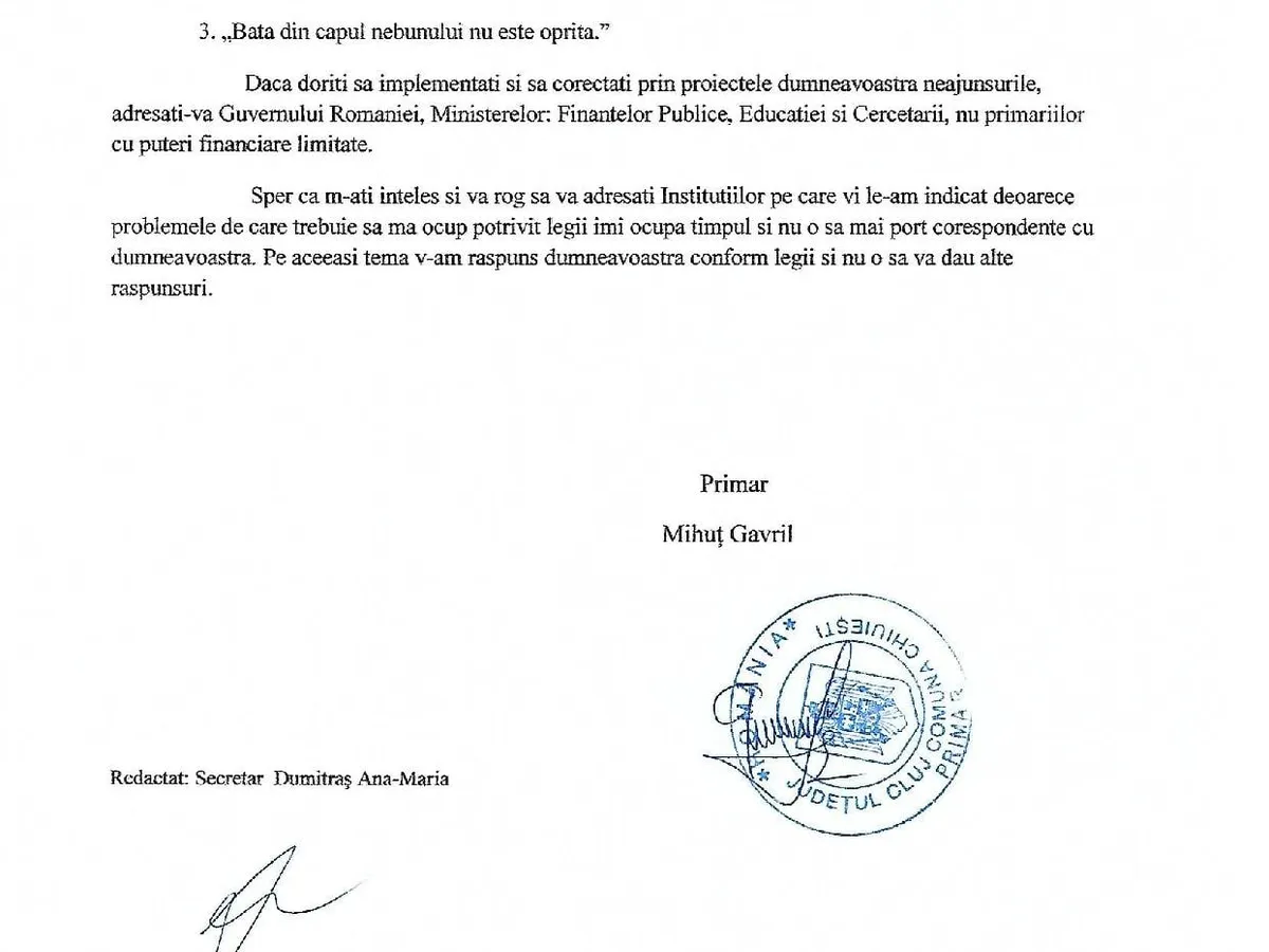 Răspunsul primarului / Scoli curate