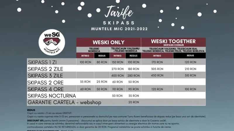 Tarife skipass Muntele Mic