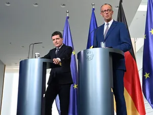 Friedrich Merz și Nicușor Dan, în conferință de presă, la Cancelaria Federală din Berlin - Foto: Profimedia Images