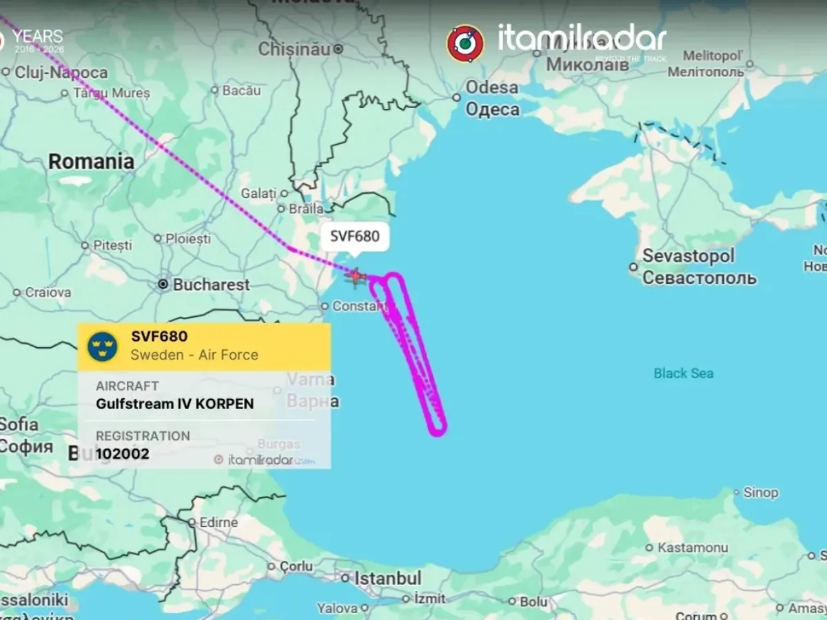 Traseul avionului suedez - FOTO itamilradar.com