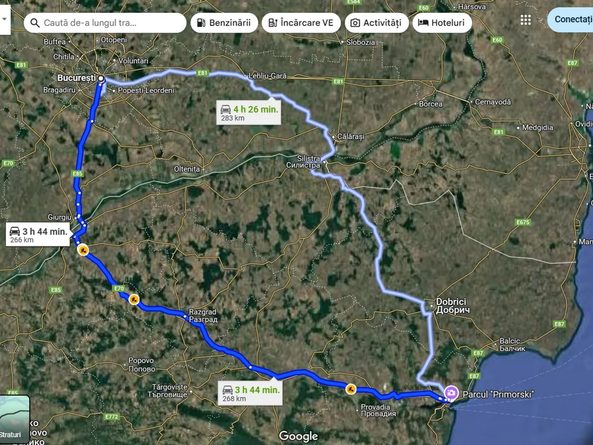 Trenurile CFR „zboară” către Bulgaria și Turcia: Varna – 11h, Istanbul – 24h. Cu mașina, 4h sau 9h - Foto: Google Maps