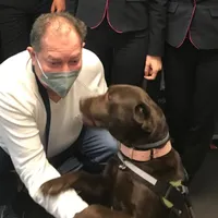 Un nevazator a castigat in instanta dreptul de a intra in magazine cu cainele ghid - Foto: TeleM