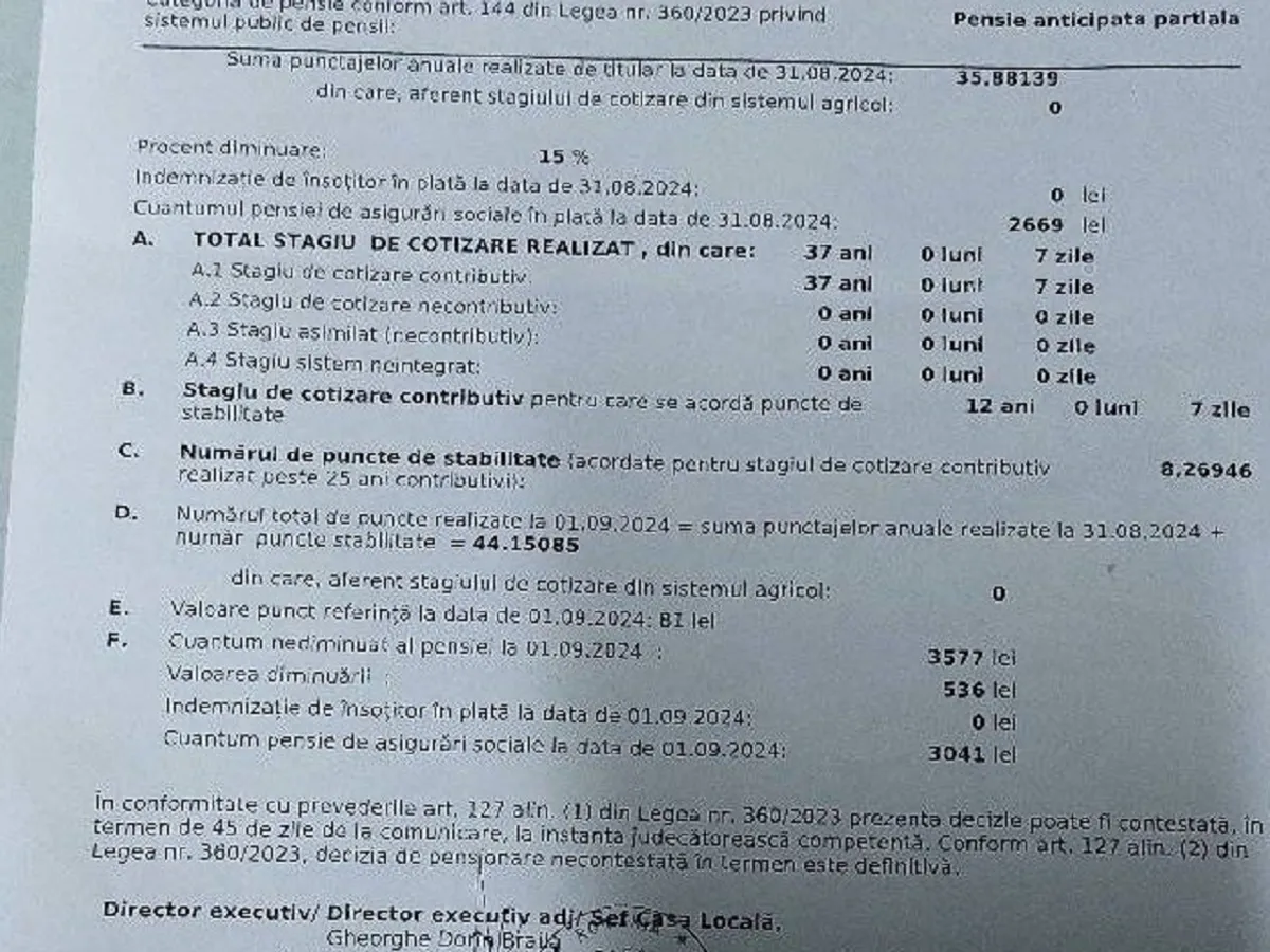 Prima decizie pensie Foto: captură
