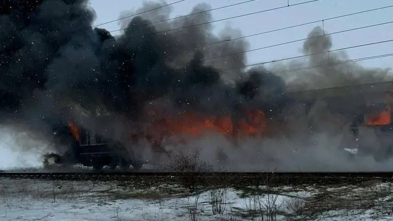 Tren în flăcări pe calea ferată. 70 de pasageri, puși în pericol. Ce spune CFR - Foto: ISU Olt