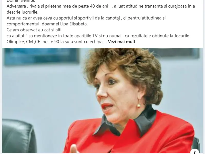 Ce a scris Fița Lovin despre Elisabeta Lipă Foto: Facebook