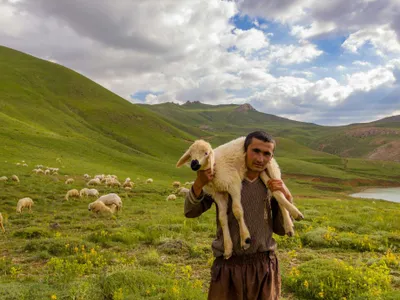 Cioban ţinând pe umeri un miel - Foto: Pexels/Kaan Durmuş (Imagine cu caracter ilustrativ)