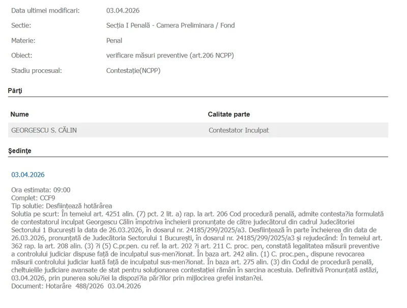 Foto: Portalul instanțelor de judecată