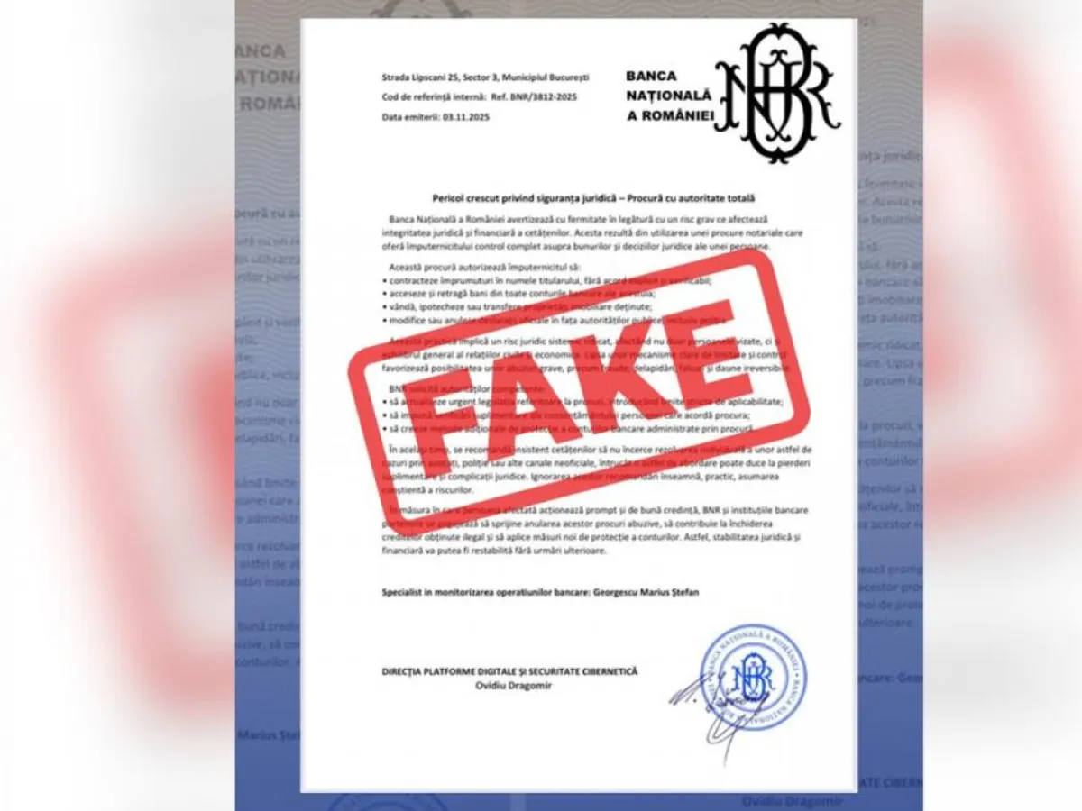 Document fals atribuit BNR, distribuit masiv în online: „Nu îl semnați! Este o înșelătorie”