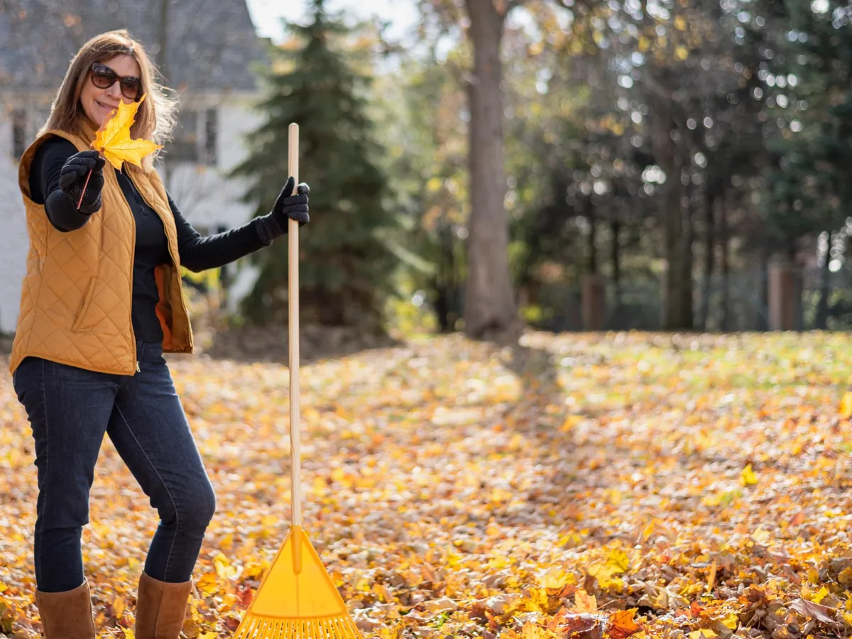 Femeie care strânge frunzele uscate - Foto: Freepik (rol ilustrativ)